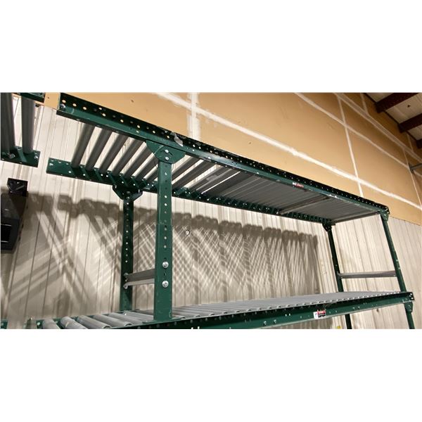 ULINE H-3412 GREEN INDUSTRIAL 24"W X 10'L ADJUSTABLE GRAVITY ROLLER CONVEYOR SYSTEM WITH 2 LEGS