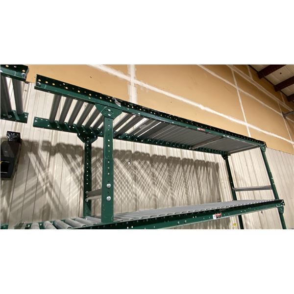 ULINE H-3412 GREEN INDUSTRIAL 24"W X 10'L ADJUSTABLE GRAVITY ROLLER CONVEYOR SYSTEM WITH 2 LEGS