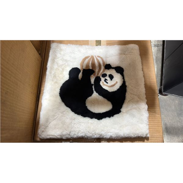 LARGE BOX OF BROWN PANDA WITH BALL PRINT FUZZY PROFESSIONAL CAR SEAT BASE CUSHIONS