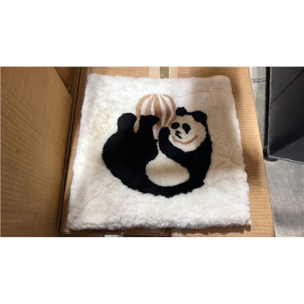LARGE BOX OF BROWN PANDA WITH BALL PRINT FUZZY PROFESSIONAL CAR SEAT BASE CUSHIONS