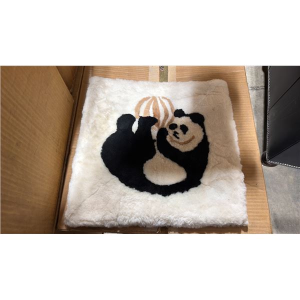 LARGE BOX OF BROWN PANDA WITH BALL PRINT FUZZY PROFESSIONAL CAR SEAT BASE CUSHIONS