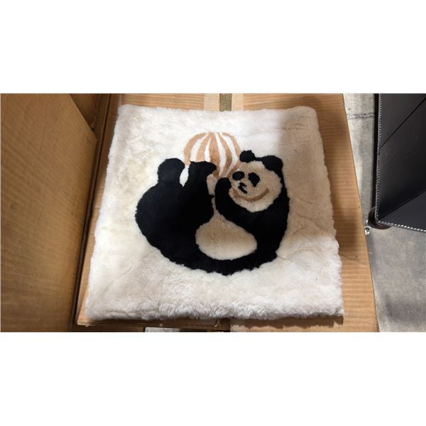 LARGE BOX OF BROWN PANDA WITH BALL PRINT FUZZY PROFESSIONAL CAR SEAT BASE CUSHIONS