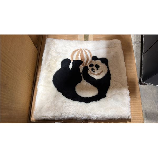 LARGE BOX OF BROWN PANDA WITH BALL PRINT FUZZY PROFESSIONAL CAR SEAT BASE CUSHIONS