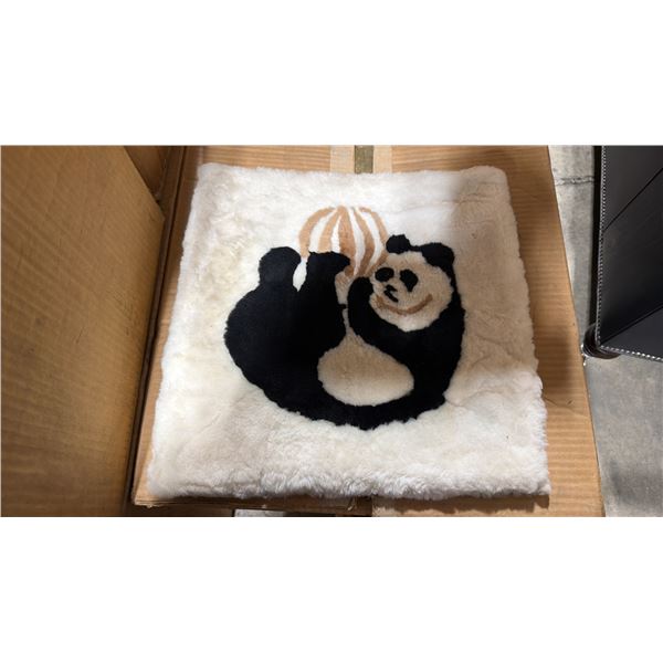 LARGE BOX OF BROWN PANDA WITH BALL PRINT FUZZY PROFESSIONAL CAR SEAT BASE CUSHIONS