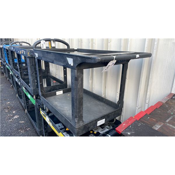 BLACK PLASTIC 2 TIER 42"L X 25"D X 33"H COMMERCIAL MOBILE PRODUCT CART