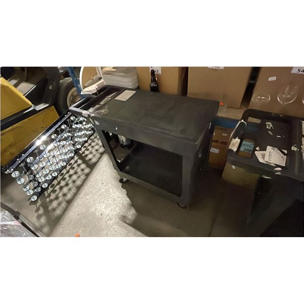 BLACK PLASTIC 2 TIER 39"L X 17"D X 33"H COMMERCIAL MOBILE PRODUCT CART