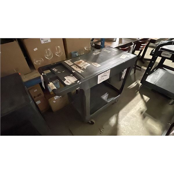 BLACK PLASTIC 2 TIER 39"L X 17"D X 33"H COMMERCIAL MOBILE PRODUCT CART