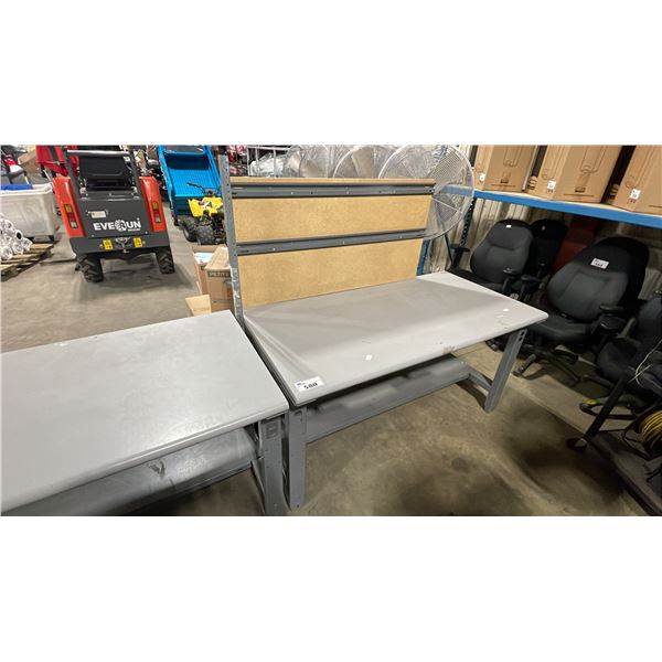GREY ADJUSTABLE HEIGHT METAL FRAMED 60"W X 30"D INDUSTRIAL TECHNICAL STYLE WORKBENCH WITH BACKBOARD