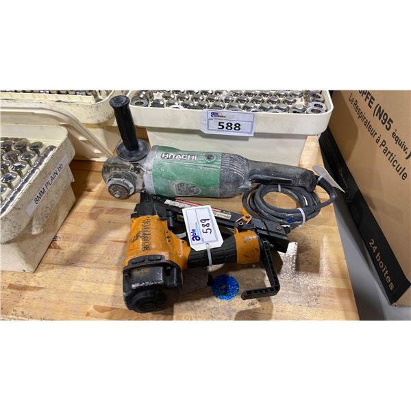 HITACHI G18SS ELECTRIC INDUSTRIAL ANGLE GRINDER & BOSTITCH MCN150 PNEUMATIC NAIL GUN