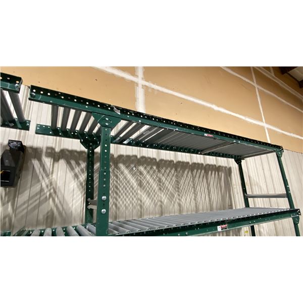 ULINE H-3412 GREEN INDUSTRIAL 24"W X 10'L ADJUSTABLE GRAVITY ROLLER CONVEYOR SYSTEM WITH 2 LEGS
