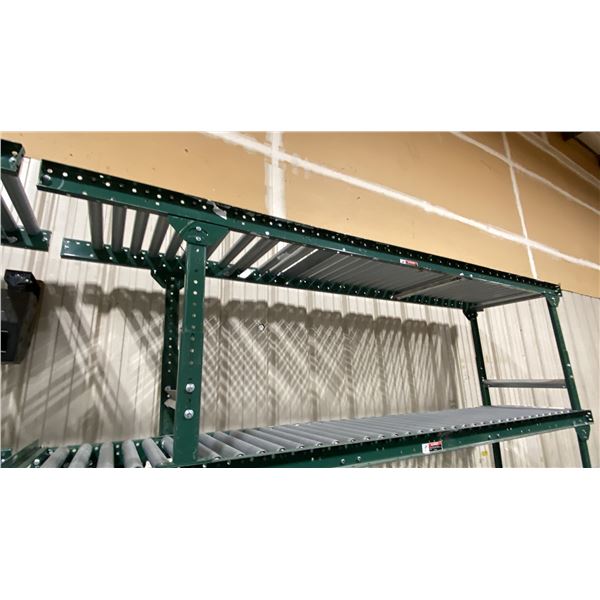 ULINE H-3412 GREEN INDUSTRIAL 24"W X 10'L ADJUSTABLE GRAVITY ROLLER CONVEYOR SYSTEM WITH 2 LEGS