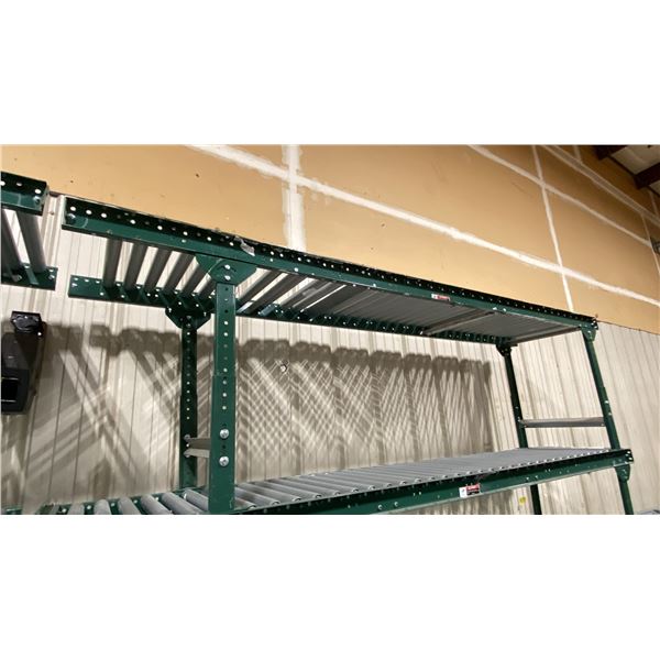 ULINE H-3412 GREEN INDUSTRIAL 24"W X 10'L ADJUSTABLE GRAVITY ROLLER CONVEYOR SYSTEM WITH 2 LEGS