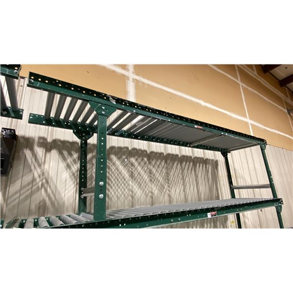ULINE H-3412 GREEN INDUSTRIAL 24"W X 10'L ADJUSTABLE GRAVITY ROLLER CONVEYOR SYSTEM WITH 2 LEGS