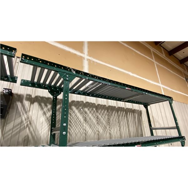 ULINE H-3412 GREEN INDUSTRIAL 24"W X 10'L ADJUSTABLE GRAVITY ROLLER CONVEYOR SYSTEM WITH 2 LEGS
