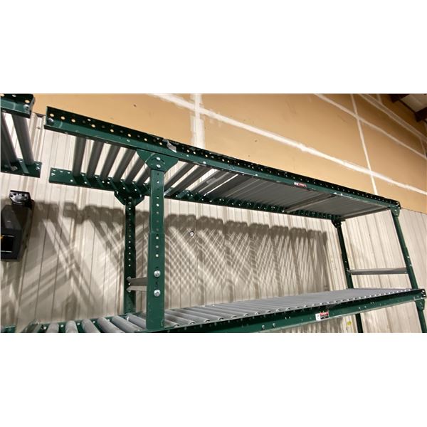 ULINE H-3412 GREEN INDUSTRIAL 24"W X 10'L ADJUSTABLE GRAVITY ROLLER CONVEYOR SYSTEM WITH 2 LEGS