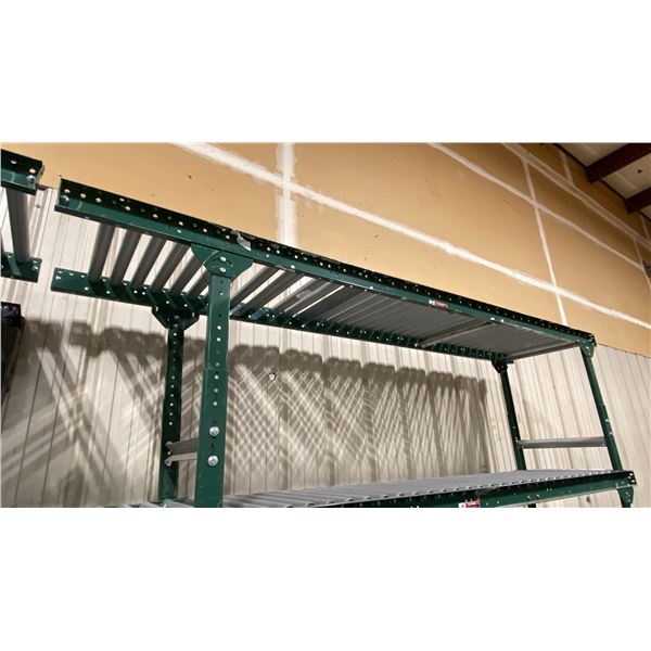 ULINE H-3412 GREEN INDUSTRIAL 24"W X 10'L ADJUSTABLE GRAVITY ROLLER CONVEYOR SYSTEM WITH 2 LEGS