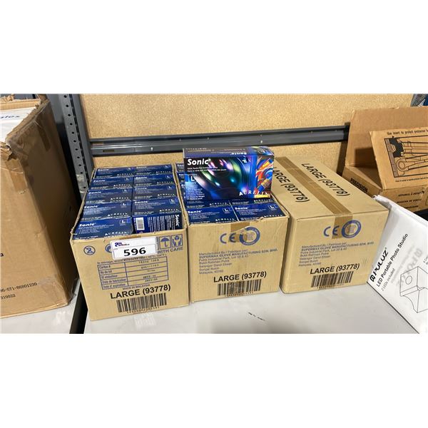 3 BOXES OF 300 GLOVE PACKS OF SONIC SIZE LARGE NITRATE STYLE EXAMINATION GLOVES *EXPIRE 08 - 2025*