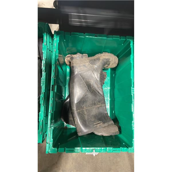 GREEN FOLD TOP BIN WITH 3 PAIRS OF INDUSTRIAL STEEL TOE GUMBOOTS *BIN INCLUDED*