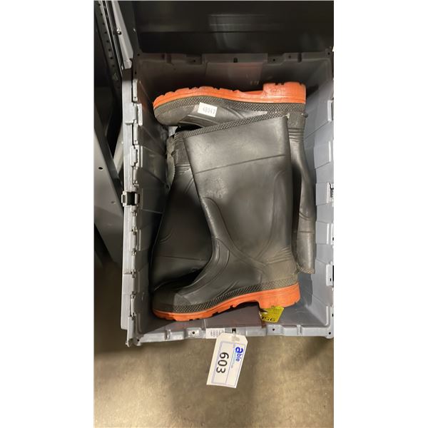 GREY FOLD TOP BIN WITH 3 PAIRS OF INDUSTRIAL STEEL TOE GUMBOOTS *BIN INCLUDED*
