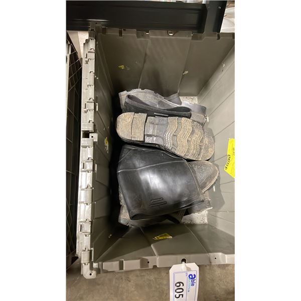 GREY FOLD TOP BIN WITH 3 PAIRS OF INDUSTRIAL STEEL TOE GUMBOOTS *BIN INCLUDED*