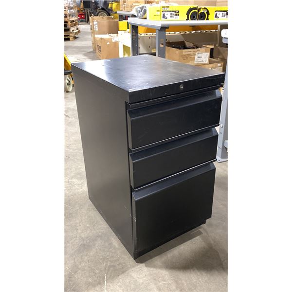 BLACK METAL MOBILE 3 DRAWER OFFICE PEDESTAL