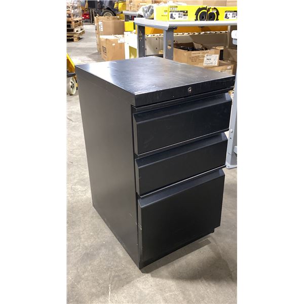 BLACK METAL MOBILE 3 DRAWER OFFICE PEDESTAL