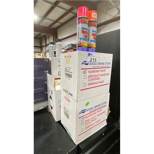 3 BOXES OF AERVOE SURVEY MARKING PAINT ORANGE/PINK, 34 CANS TOTAL