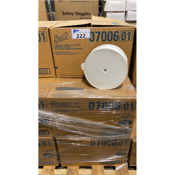 5 CASES OF SCOTT CORELESS JUMBO ROLL BATHROOM TISSUE, 12 ROLLS PER CASE