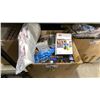 Image 1 : LARGE BOX OF ASSORTED SAFETY EQUIPMENT INCLUDING- GLOVES, MASKS, XL HOODED COVERALLS, SAFETY GLASSES