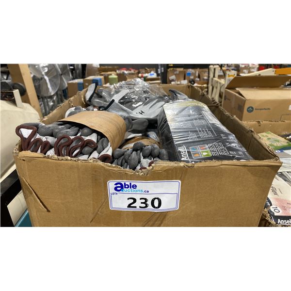 BOX OF ASSORTED NEW INDUSTRIAL HYFLEX WORK GLOVES