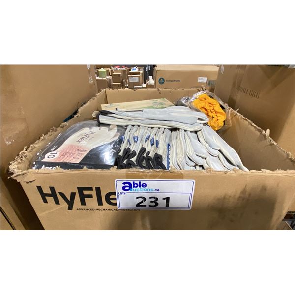 BOX OF ASSORTED NEW INDUSTRIAL HYFLEX & CLASSIC WORK GLOVES