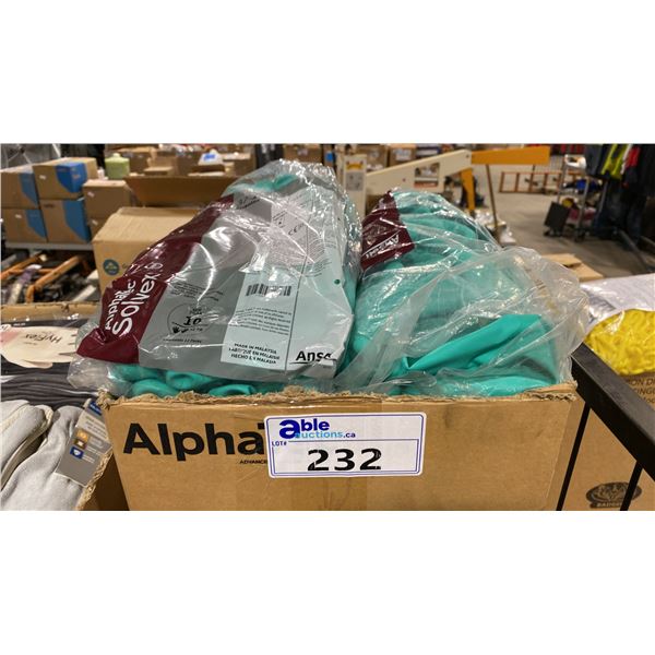 BOX OF ASSORTED NEW INDUSTRIAL ANSELL SOLVENT WORK GLOVES