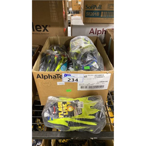 BOX OF ASSORTED NEW INDUSTRIAL WATSON FLASH LITE WORK GLOVES