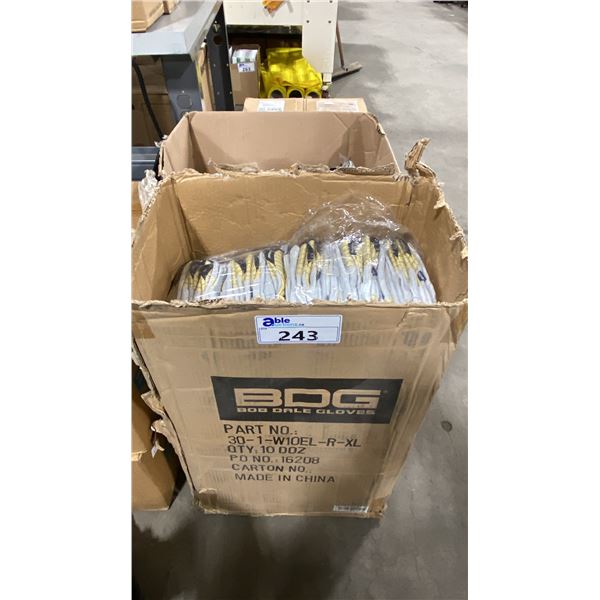 LARGE BOX OF YELLOW BDG CLASSIC WORK GLOVES