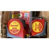 Image 4 : BOX OF STARRETT MEASURING TAPES, CHIPPING HAMMER, MARKING CRAYONS, & LUBRICANTS