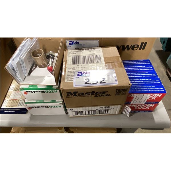 3 BOXES OF RED HAT TUMBLERS, BOX OF 24 MASTER LOCK PADLOCKS, & 10 AMERICAN LOCK PADLOCKS