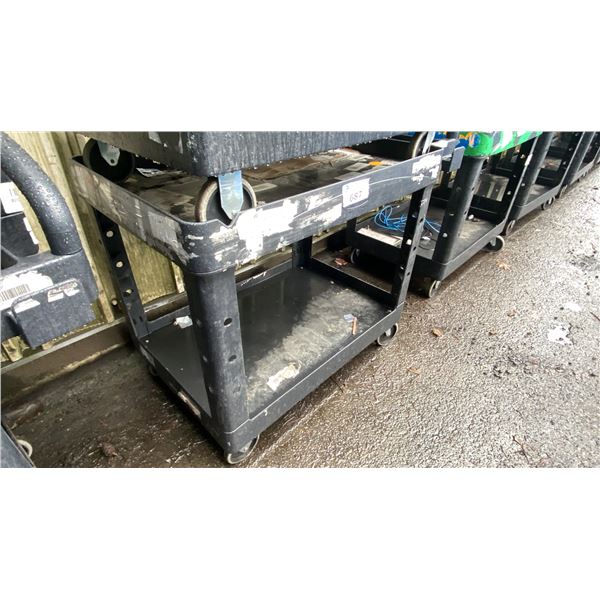 BLACK PLASTIC 2 TIER 42"L X 25"D X 33"H COMMERCIAL MOBILE PRODUCT CART