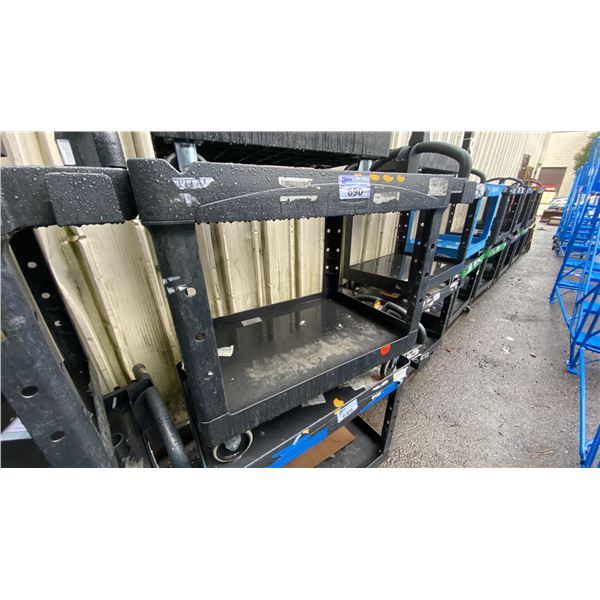 BLACK PLASTIC 2 TIER 42"L X 25"D X 33"H COMMERCIAL MOBILE PRODUCT CART