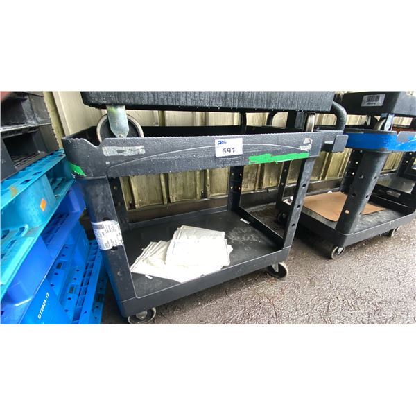 BLACK PLASTIC 2 TIER 42"L X 25"D X 33"H COMMERCIAL MOBILE PRODUCT CART