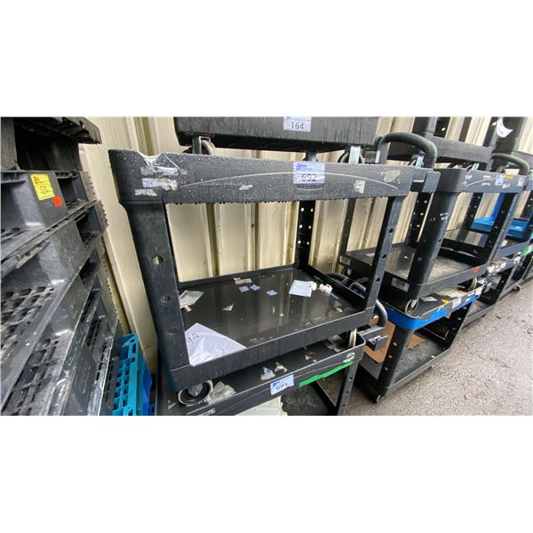 BLACK PLASTIC 2 TIER 42"L X 25"D X 33"H COMMERCIAL MOBILE PRODUCT CART