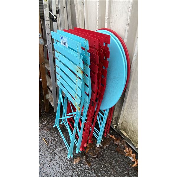8 RED AND BLUE SMALL METAL FOLDING TABLES