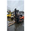 Image 1 : TOYOTA 7FBEU20 ORANGE 2300 LB CAPACITY ELECTRIC FORKLIFT, 240" 4 STAGE MAST, SOLID TIRES, SIDE SHIFT