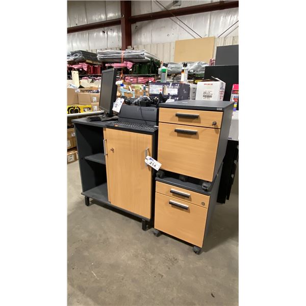 NATURAL / GREY 2 DOOR STORAGE CABINET & 2 NATURAL / GREY MOBILE 2 DRAWER OFFICE PEDESTALS