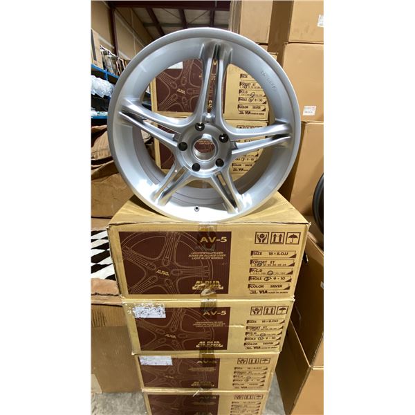 SET OF 4 ALPHA AV-5 JWL VIA JAWA 18X8 -JJ SILVER 5 BOLT VINTAGE PROFESSIONAL VEHICLE RIMS