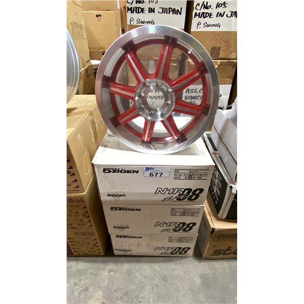SET OF 3 GZIGEN N1RO8 15X6 1/2 -JJ SILVER / RED 5 BOLT VINTAGE PROFESSIONAL VEHICLE RIMS