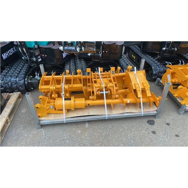 8 PCS 301 YELLOW MINI EXCAVATOR MULTI ATTACHMENT SET INCLUDING SMALL DIGGING / CLEANING BUCKETS