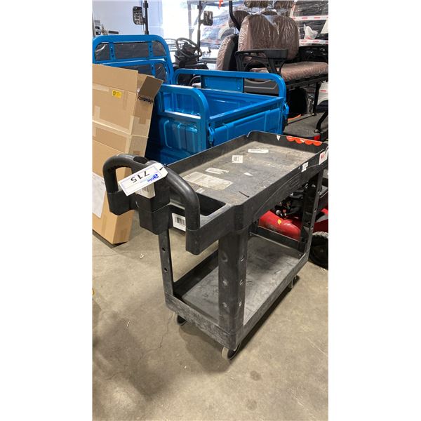 BLACK PLASTIC 2 TIER MOBILE UTILITY CART