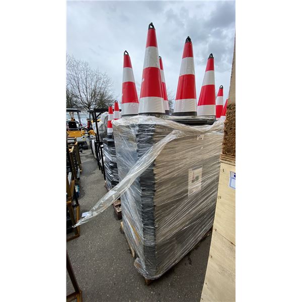 PALLET OF RED REFLECTIVE COMMERCIAL INDUSTRIAL TRAFFIC CONES
