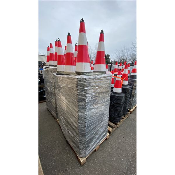 PALLET OF RED REFLECTIVE COMMERCIAL INDUSTRIAL TRAFFIC CONES