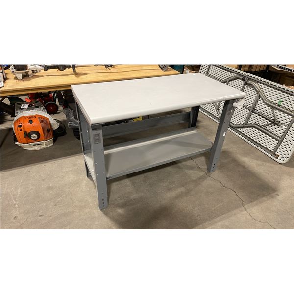 GREY ADJUSTABLE HEIGHT METAL FRAMED 48"W X 24"D INDUSTRIAL TECHNICAL STYLE WORKBENCH